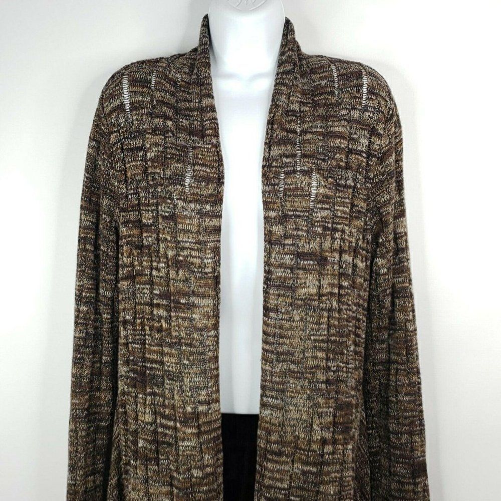 Coldwater Creek Size M Long Tunic Open Front Cardigan Sweater Brown